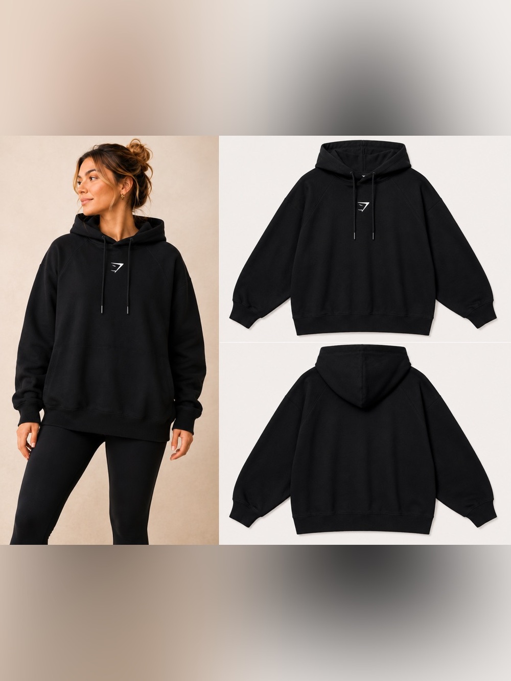 Gymshark Training Oversized Fleece Hoodie Black Small B5A7N Women's
